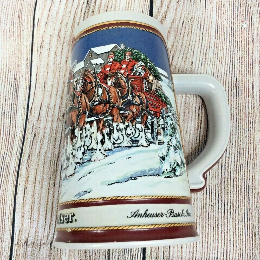 Vintage 1989 Budweiser Holiday Beer Stein Mug Clydesdale Collectors Series